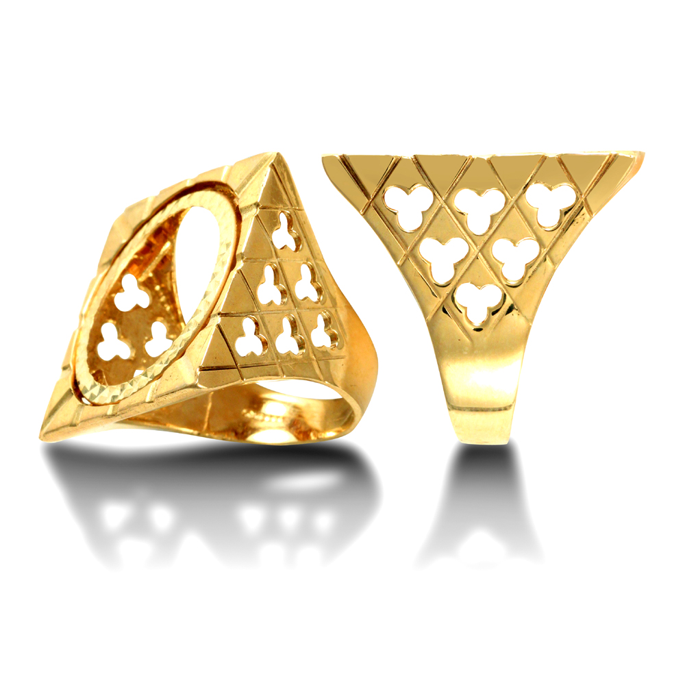 9ct Yellow Gold Clubs Full Square Sovereign Ring Mount Ramsdens Jewellery