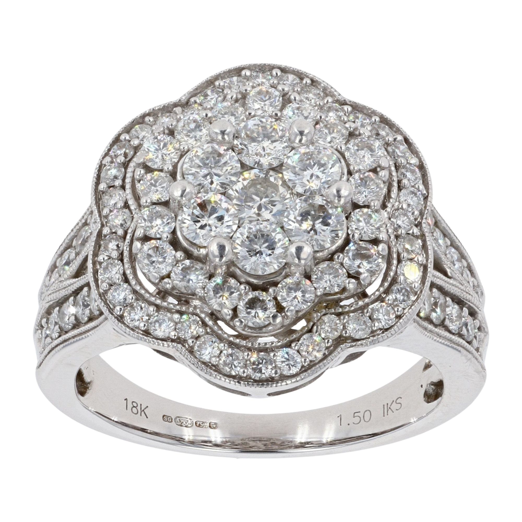 18ct White Gold Diamond Flower Cluster Ring Ramsdens Jewellery