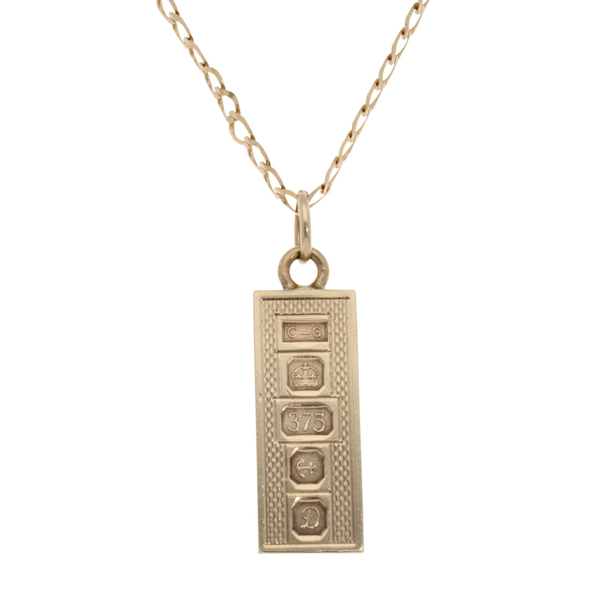 9ct Yellow Gold Ingot Pendant And Chain 