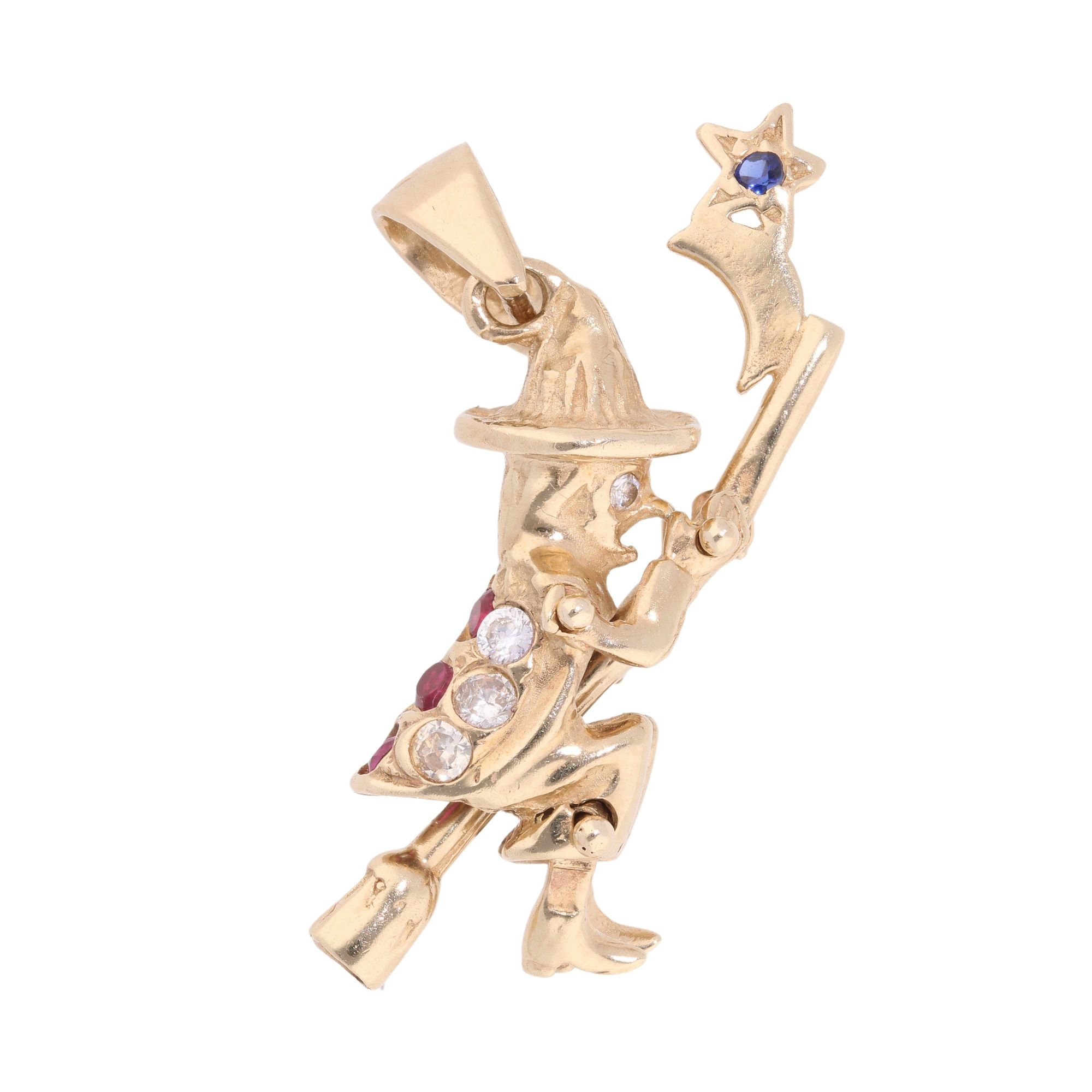 9ct Yellow Gold Multi Gem Witch Pendant 