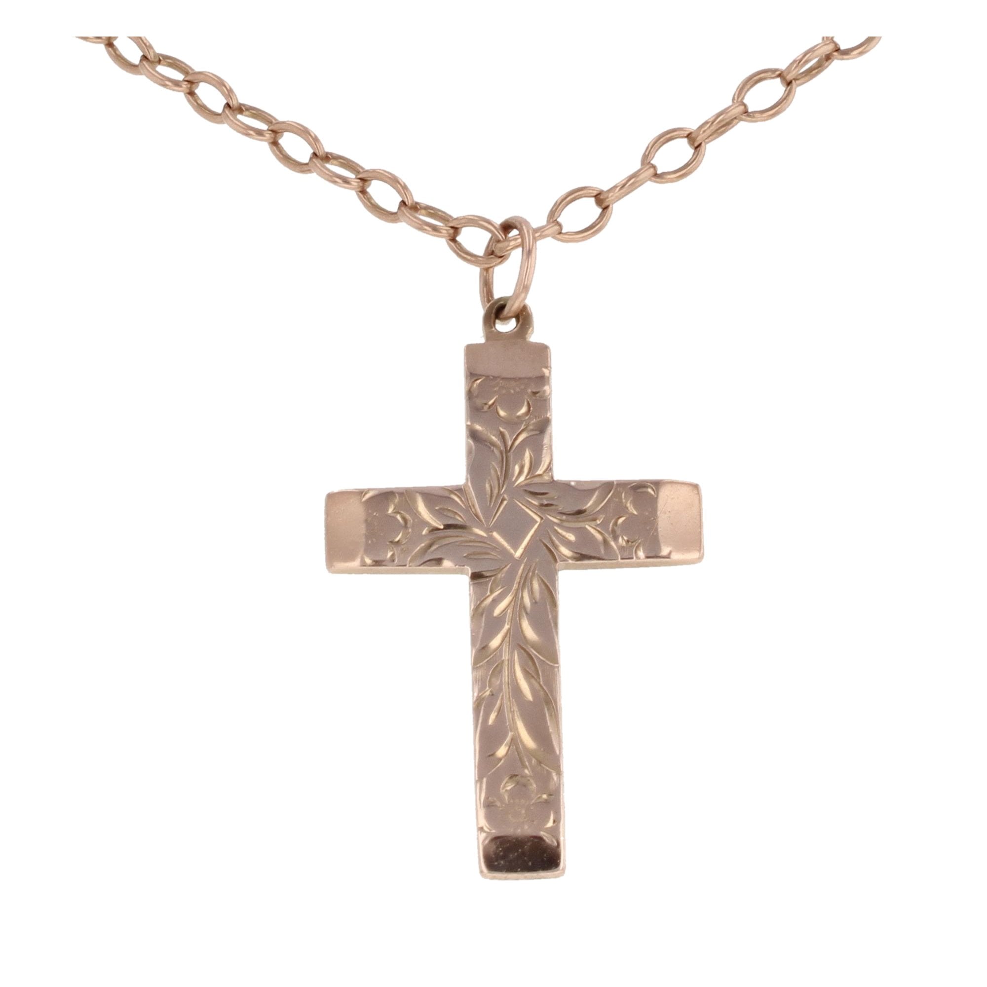 9ct Rose Gold Patterned Cross Pendant 