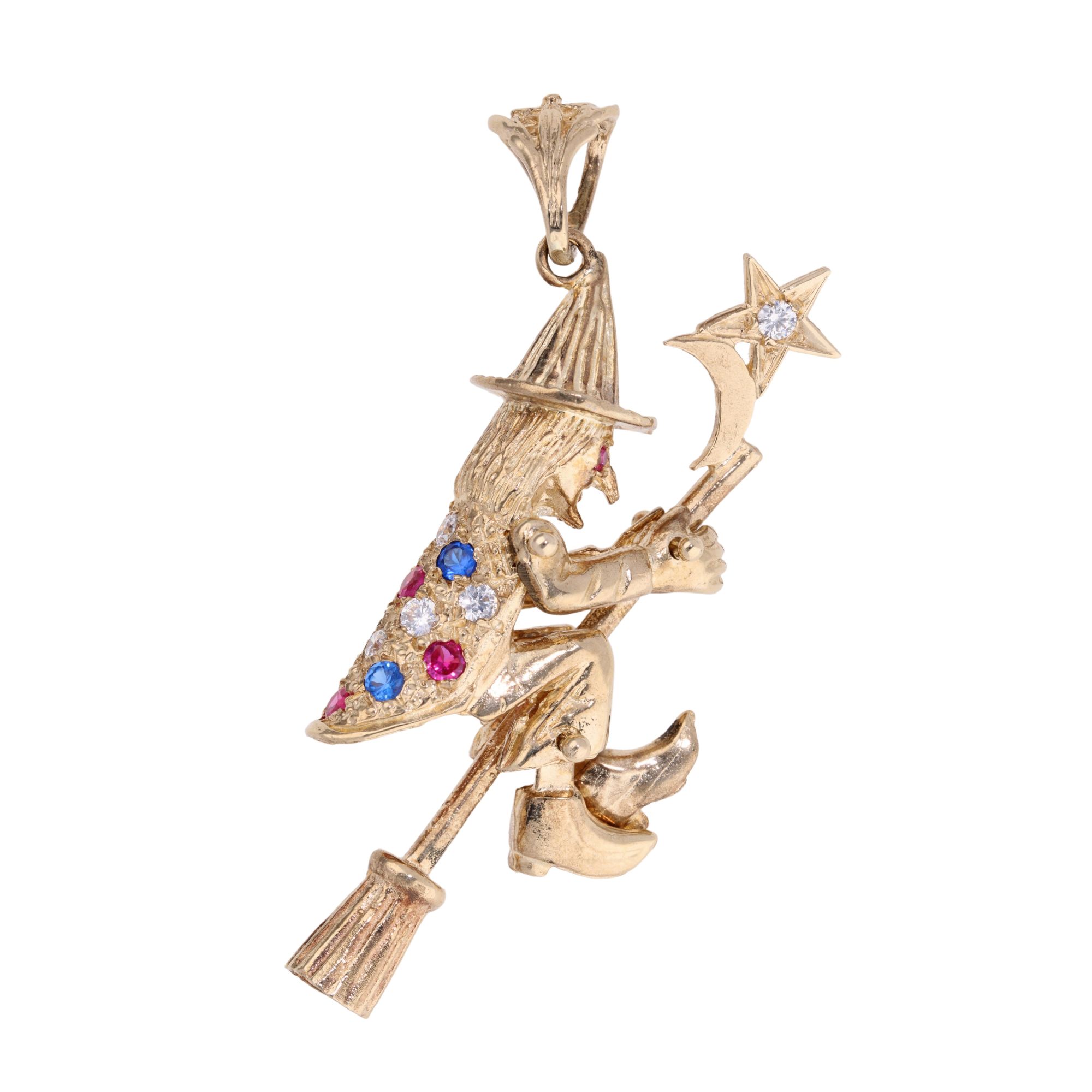 9ct Yellow Gold Multi Gem Witch Pendant 