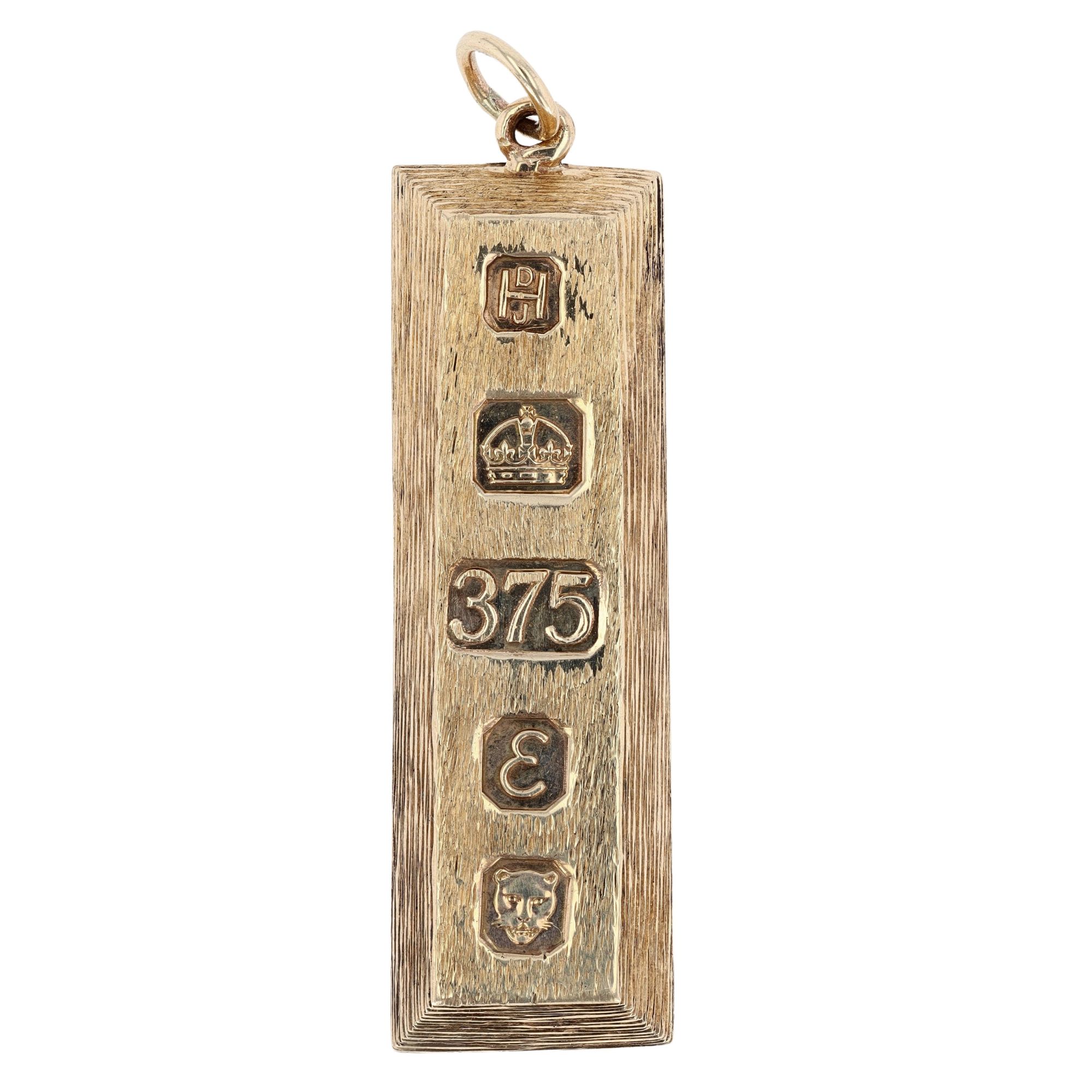 9ct Yellow Gold Textured Ingot Pendant 