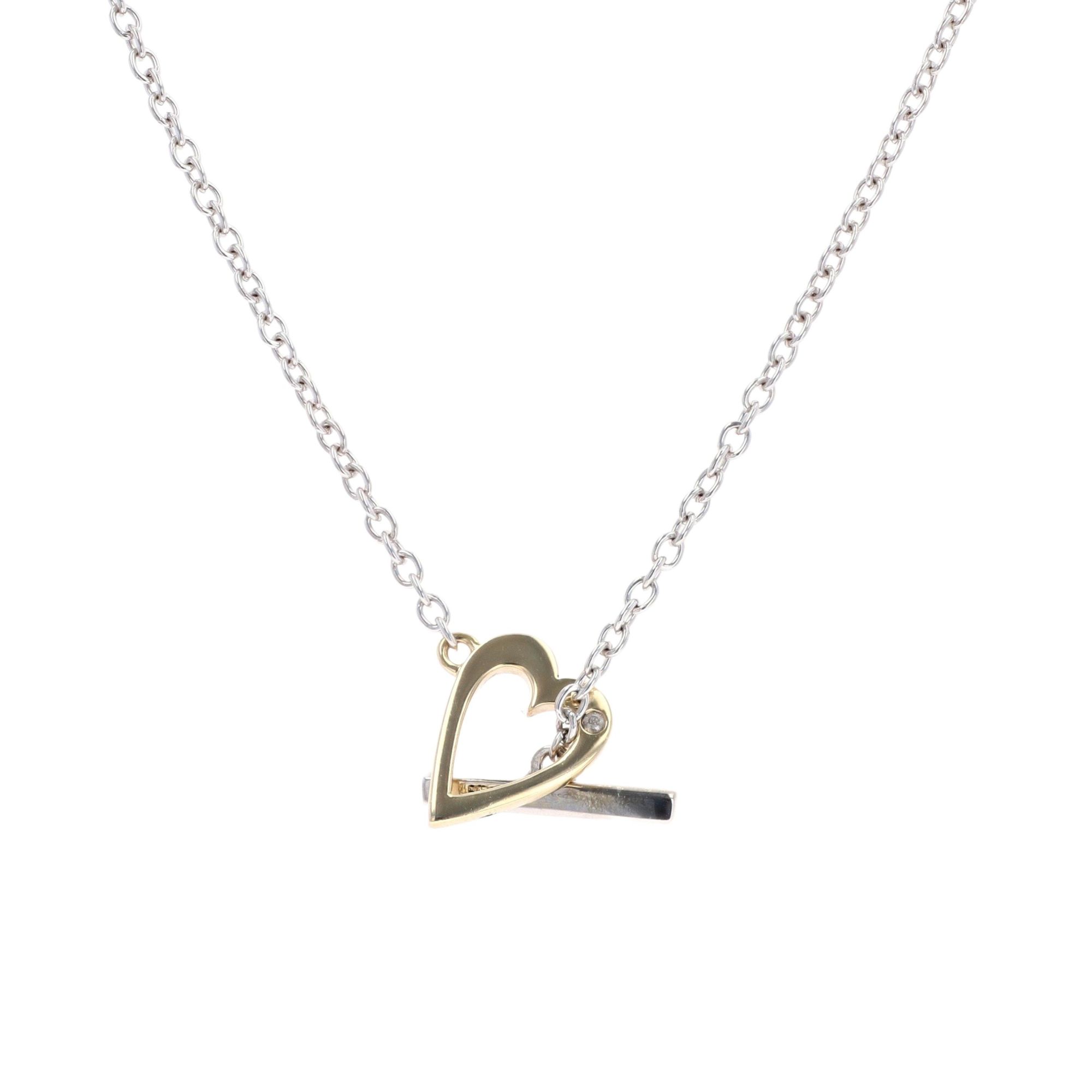 9ct Yellow And White Gold Heart T bar 