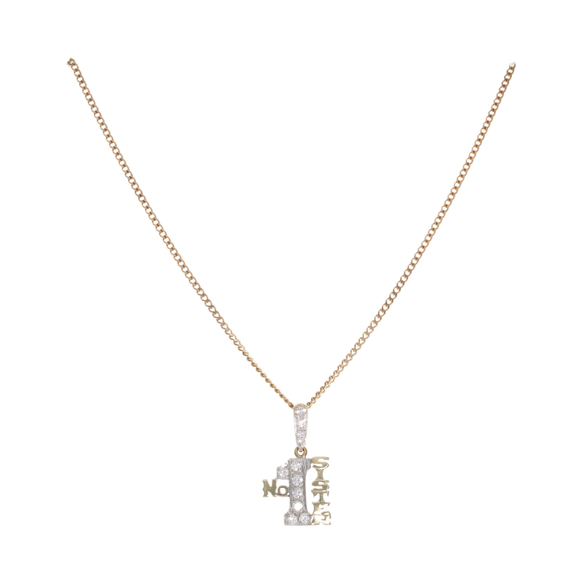 9ct Yellow Gold Cubic Zirconia No.1 Sister Pendant and Chain