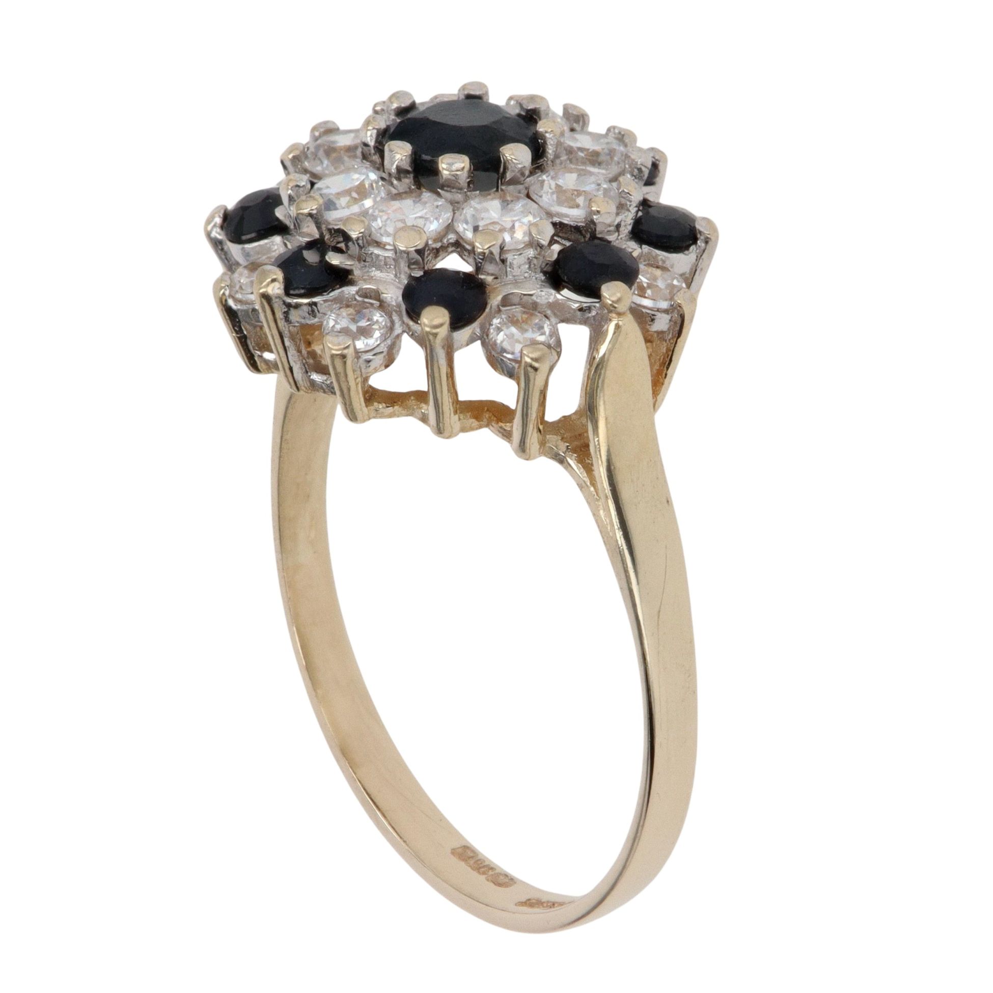 9ct Yellow Gold Cubic Zirconia and Sapphire Cluster Ring ...