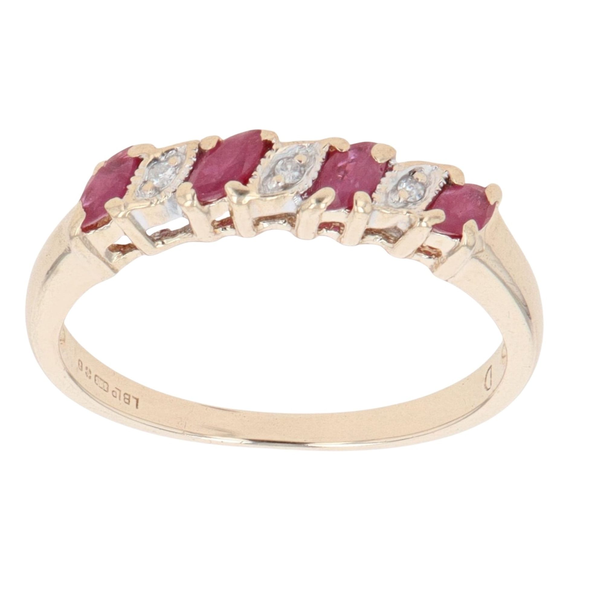 9ct Yellow Gold 0.05ct Diamond And Ruby Half Eternity Ring ...