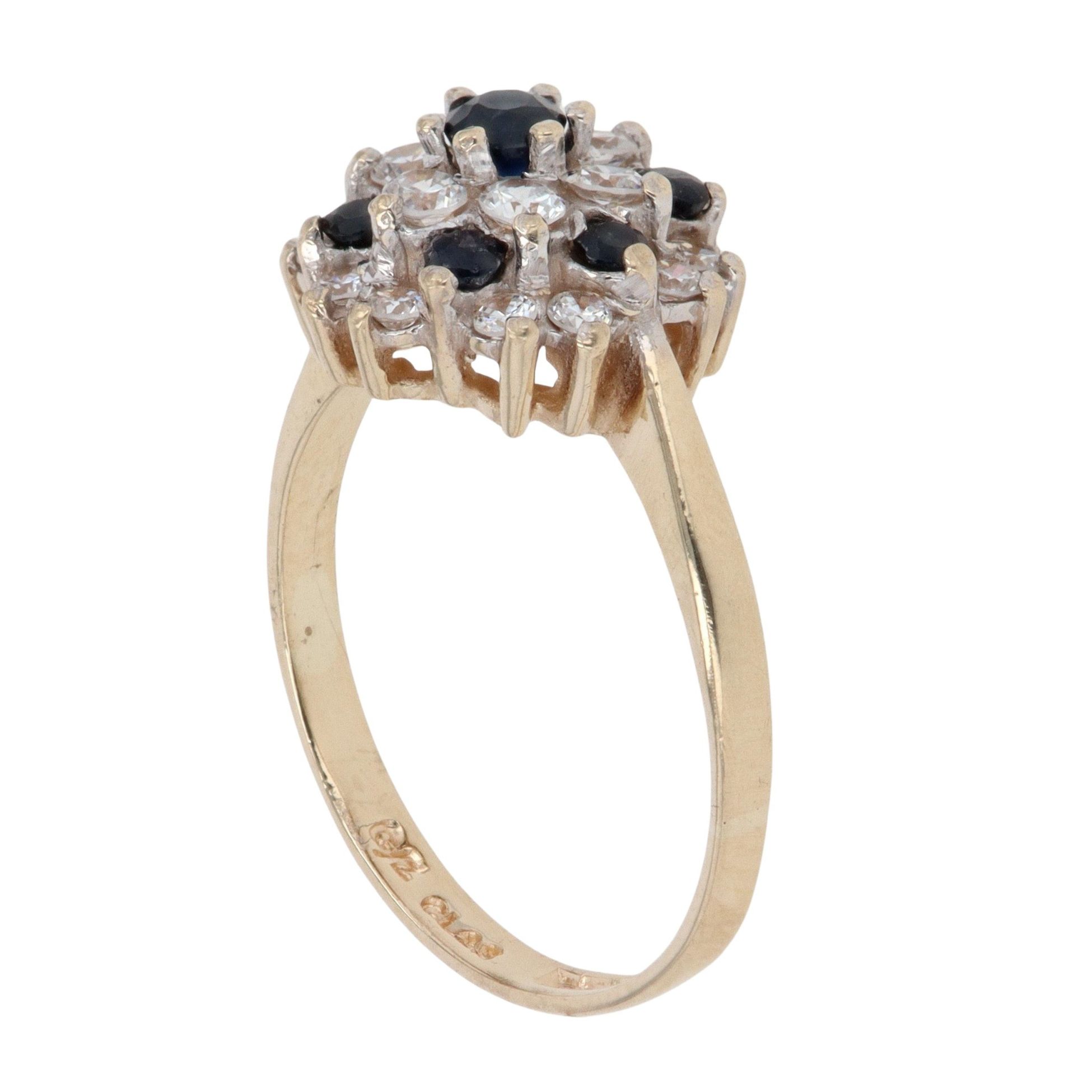 9ct Yellow Gold Cubic Zirconia and Sapphire Cluster Ring ...