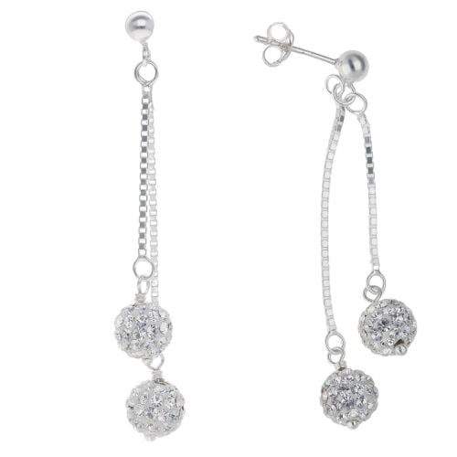 Sterling Silver Duo Crystal Ball Drop Earrings by Icesia RAMS5650000531