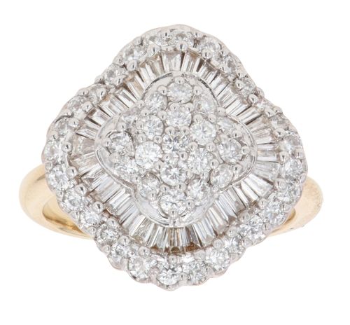 18ct Yellow Gold 1.60ct Baguette And Brilliant Cut Diamond Cluster Ring ...