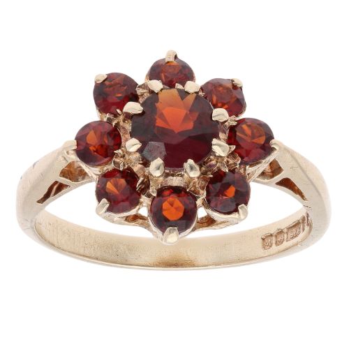 9ct gold and garnet flower ring