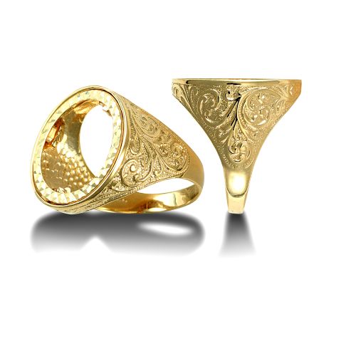 9ct Yellow Gold Scroll Full Sovereign Ring Mount RAMSJRN185F