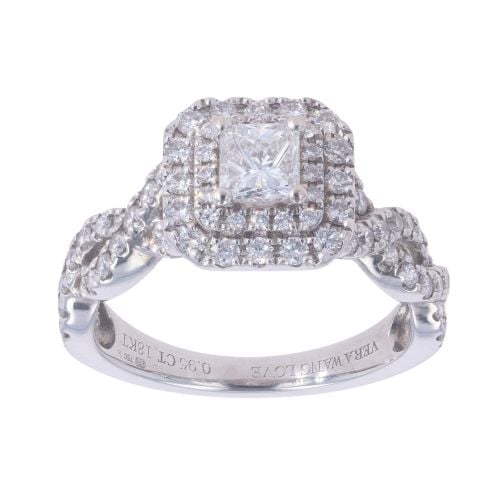 18ct White Gold Vera Wang Princess and Brilliant Cut 0.95ct Diamond Cluster Ring RAMS214100224201 Ramsdens Jewellery