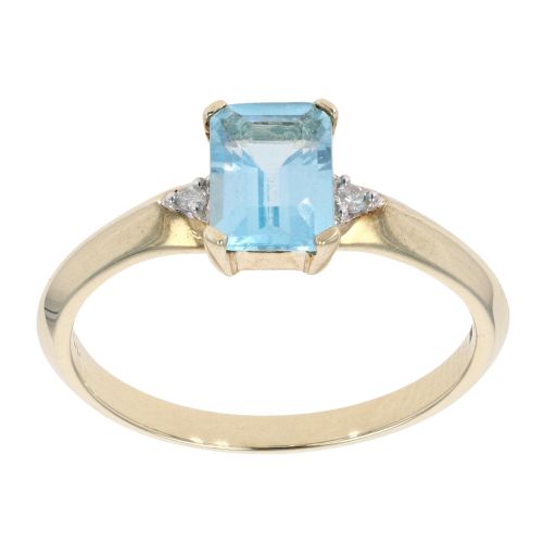 Blue Topaz & Diamond Ring in 9ct Yellow Gold