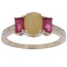 9ct Yellow Gold Yellow Opal, Red Gemstone and Cubic Zirconia Ring