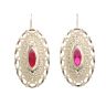 14ct Yellow Gold Red Gemstone Drop Earrings