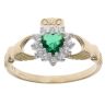 9ct Yellow Gold Green Gemstone And Cubic Zirconia Claddagh Ring