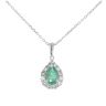 9ct White Gold 0.36cts Diamond And Emerald Pear Cut Pendant And 18" Chain