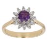 18ct Yellow Gold 0.15ct Single Cut Diamond and Amethyst Cluster Ring