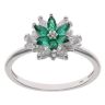 Silver Cubic Zirconia and Emerald Flower Ring