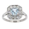 Platinum Diamond And Aquamarine Octagonal Cluster Ring