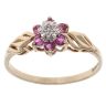 9ct Yellow Gold 0.05ct Diamond and Ruby Flower Cluster Ring