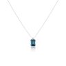 Silver Platinum Plated Emerald Cut London Blue Topaz Lab Grown Diamond Pendant Necklace