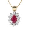 9ct Yellow Gold Ruby and Diamond Cluster Pendant and Chain 18"
