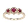 9ct Yellow Gold Diamond And Ruby Triple Cluster Ring by Anya Belle