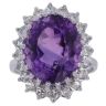 18ct White Gold 0.70ct Single Cut Diamond and Amethyst Cluster Ring