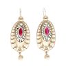 14ct Yellow Gold Large Red Stone Set Drop Earrings