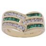 18ct Yellow Gold Cubic Zirconia and Emerald Triple Row Wishbone Ring