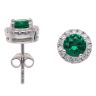 Silver Green Gemstone and Cubic Zirconia Cluster Stud Earrings By Icesia