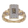 14ct Yellow Gold Monaco Edge Alternate Pave Link Cubic Zirconia Signet Ring