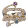 14ct Yellow Gold 0.70ct Brilliant Cut Diamond, Amethyst and Blue Gemstone Fancy Ring
