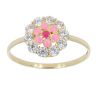 14ct Yellow Gold Pink Enamel Flower Cubic Zirconia Stone Set Ring