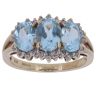 9ct Yellow Gold 0.25ct Diamond and Blue Topaz Triple Cluster Ring