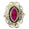 14ct Yellow Gold Red Stone Set Flower Ring