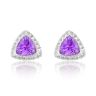 Silver Platinum Plated Amethyst Trilliant Cut Diamond Halo Stud Earrings