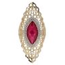 14ct Yellow And White Gold Marquise Cubic Zirconia And Red Stone Set Ring