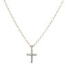9ct Yellow and White Gold 0.15ct Single Cut Diamond Cross Pendant and Chain 20"