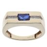 9ct Yellow Gold 0.08ct Diamond and Created Sapphire Signet Ring
