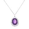 18ct White Gold 4.00ct Baguette and Oval Cut Diamond and Amethyst Cluster Pendant and Chain 18"