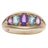 9ct Yellow Gold Blue Topaz And Amethyst Five Stone Ring