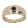 9ct Yellow Gold Cubic Zirconia and Sapphire Three Stone Signet Ring