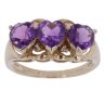 9ct Yellow Gold Amethyst and Cubic Zirconia Heart Three Stone Ring
