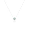 Silver Platinum Plated Sky Blue Topaz Round Lab Grown Diamond Halo Necklace