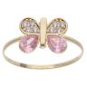 14ct Yellow Gold Cubic Zirconia & Pink Gemstone Butterfly Ring