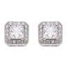 Silver Cubic Zirconia Square Cluster Stud Earrings