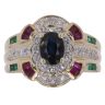 9ct Yellow Gold 0.15ct Diamond Sapphire Ruby and Emerald Cluster Ring